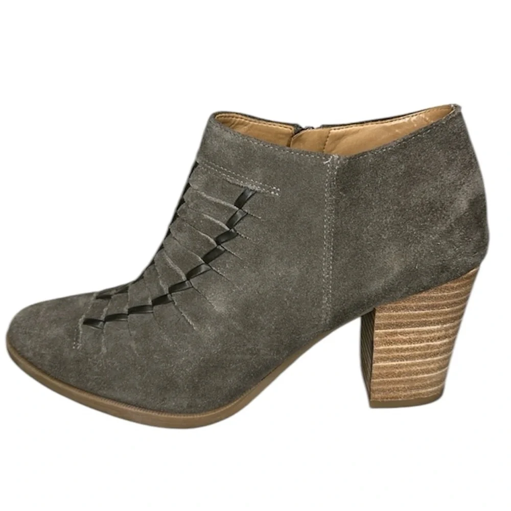Franco Sarto Dean Suede Leather Stacked Heel Bootie Womens Size 7 1/2